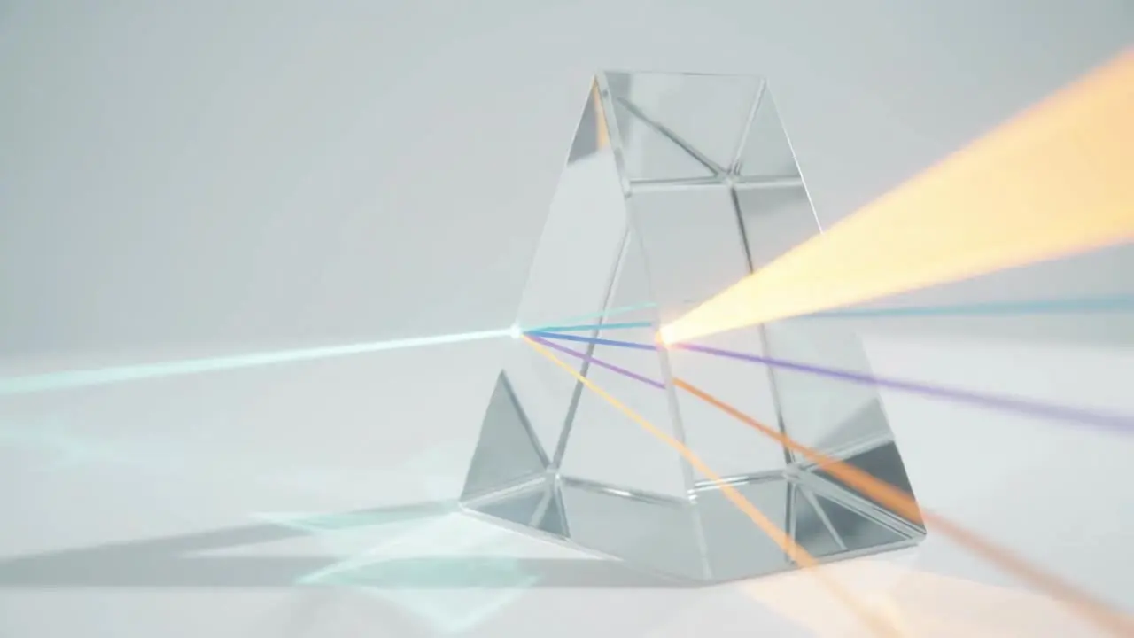A beam of light split by a glass prism into four rays