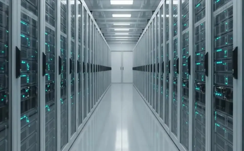 Rows of server racks in a data centre