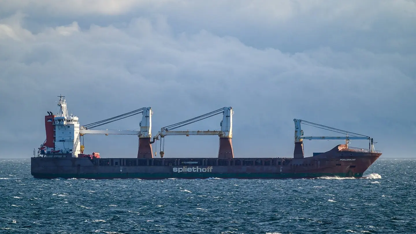 Cargo ship in open sea